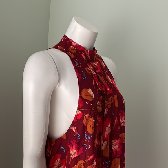 Intimately Free People Burgundy Red Floral High Neck Sleeveless Mini Dress - Picture 4 of 8